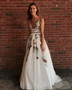 Elegant Lace A Line Backless Prom Dress with Handmade Flower Appliques P887