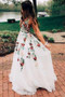 Elegant Lace A Line Backless Prom Dress with Handmade Flower Appliques P887