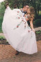 Elegant Lace A Line Backless Prom Dress with Handmade Flower Appliques P887