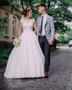 Round Neck Cap Sleeves Appliques Lace Ball Gowns Wedding Dresses W573