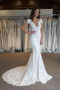 Luxury Short Sleeves Backless V Neck Mermaid Wedding Dress Sweep Train W552