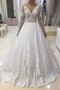 Elegant Long Sleeves A Line Satin Ball Gown Lace Wedding Dresses W512