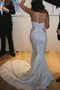 Mermaid Sweetheart Lace Appliques Strapless Wedding Dress with Split Side W481
