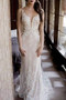 Illusion Sheath Mermaid V Neck Appliques Wedding Dress with Beading W479