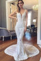 Gorgeous Mermaid Backless Sweep Train Wedding Dress With Lace Appliques W473