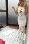 Unique Lace Mermaid Sleeveless Appliques Brush Train Wedding Dresses Bridal Gown W448