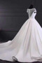 Chic Round Neck Lace Satin Short Sleeves Long Ball Gown Formal Wedding Dress W445