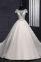 Chic Round Neck Lace Satin Short Sleeves Long Ball Gown Formal Wedding Dress W445