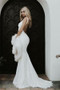 Simple Mermaid Sleeveless V Neck Backless Sweep Train Wedding Dress W401