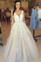 Charming Long Tulle Sleeveless Appliques Wedding Dress Prom Dress OMW52