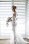 White Sheath Court Train Jewel Neck Long Sleeve Appliques Wedding Gown,Wedding Dress W186