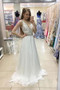 White A Line Sweep Train Deep V Neck Sleeveless Beading Prom Dress,Wedding Dress P273