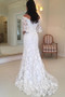 White A Line Brush Train Off Shoulder Half Sleeve Lace Wedding Dress,Beach Wedding Dress W241