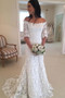 White A Line Brush Train Off Shoulder Half Sleeve Lace Wedding Dress,Beach Wedding Dress W241