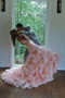 Pink Mermaid Court Train Sweetheart Sleeveless Ruffles Lace Up Wedding Gowns,Wedding Dress W265