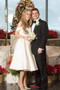 White A Line Tea Length Off Shoulder Lace Up Wedding Dress,Beach Wedding Dress W266