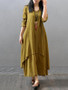 Loose Solid Color 3/4 Sleeve Round Neck Maxi Dress