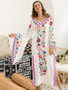 Pink Blue Fairy Sleeves Embroidered Maxi Dress