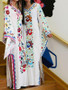 Pink Blue Fairy Sleeves Embroidered Maxi Dress