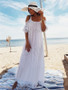 Spaghetti-strap Lace Hollow Solid Beach Swimwear Maxi Dresses