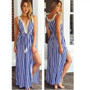 Stripe Sleeveless Side Split Beach Maxi Dress