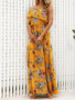 Summer Floral Print Off Shoulder High Waist Beach Maxi Dress