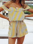 Summer Spaghetti Strap Stripe Short Jumpsuit Rompers