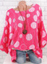 Summer Polka Dot Round-Neck Batwing Sleeve Top