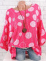 Summer Polka Dot Round-Neck Batwing Sleeve Top
