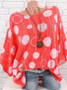 Summer Polka Dot Round-Neck Batwing Sleeve Top