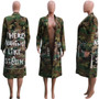 Tsuretobe Plus Size Camouflage Trench Coat Women Autumn Casual Letter Print Coat Pockets Long Sleeve Overcoat Female Outwear