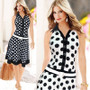 Women Fashion Polka Dot Sleeveless V-neck Print Dress MIDI Dresses