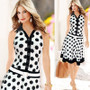 Women Fashion Polka Dot Sleeveless V-neck Print Dress MIDI Dresses