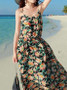 Chiffon Floral Print Backless Boho Beach Maxi Long Dress