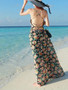 Chiffon Floral Print Backless Boho Beach Maxi Long Dress