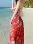 Chiffon Floral Print Backless Boho Beach Maxi Long Dress