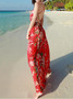 Chiffon Floral Print Backless Boho Beach Maxi Long Dress