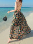 Chiffon Floral Print Backless Boho Beach Maxi Long Dress