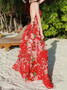 Chiffon Floral Print Backless Boho Beach Maxi Long Dress