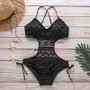 Sexy Solid Color Lace Openwork Bikini Swimsuit