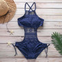 Sexy Solid Color Lace Openwork Bikini Swimsuit