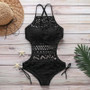 Sexy Solid Color Lace Openwork Bikini Swimsuit