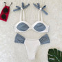 Resort Style Hang Neck Bow Color Block Bikini Set