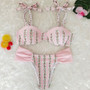 Resort Style Hang Neck Bow Color Block Bikini Set