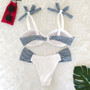 Resort Style Hang Neck Bow Color Block Bikini Set