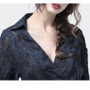 3D Floral Ladies Embroidered Blouse Lace Top Long Sleeve V-neck Elegant Office Blouses