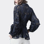 3D Floral Ladies Embroidered Blouse Lace Top Long Sleeve V-neck Elegant Office Blouses