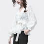 3D Floral Ladies Embroidered Blouse Lace Top Long Sleeve V-neck Elegant Office Blouses