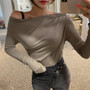 women sexy slim pleated off shoulder t shirt pullovers femme t-shirts