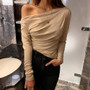 women sexy slim pleated off shoulder t shirt pullovers femme t-shirts